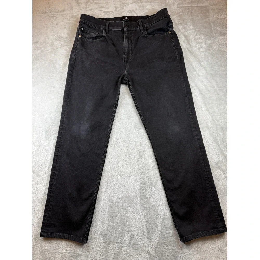 7 For All Mankind Jeans Men's 36 Black Standard Straight USA Denim Pants (35X28)